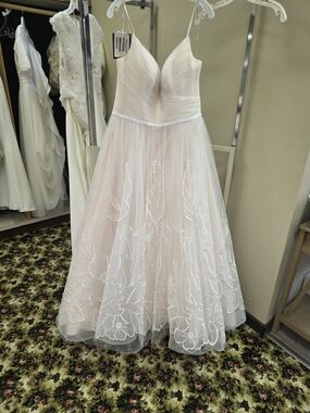 Maggie Sottero Blush and Ivory Spaghetti-Strap A-Line Gown- Watson